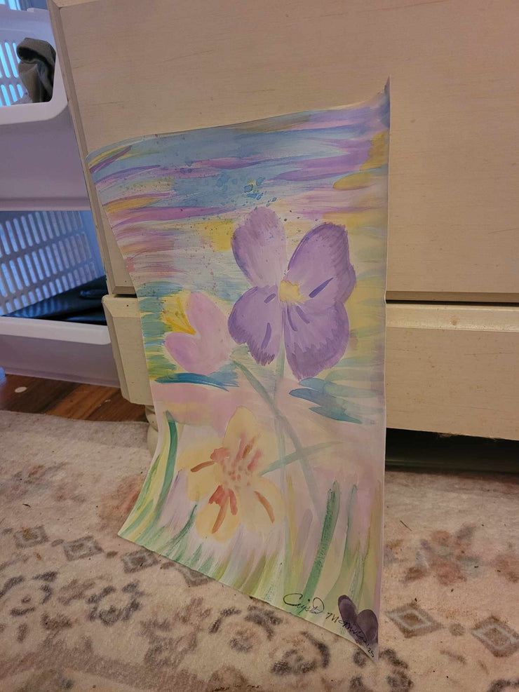 Watercolor. Heart at bottom is two thumbprint.