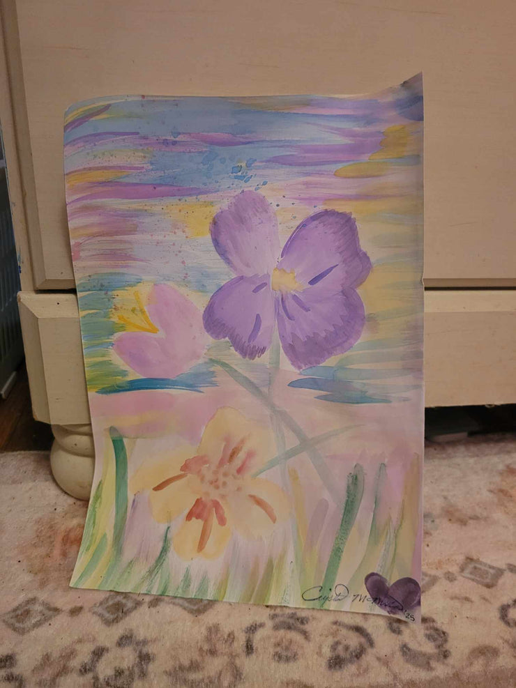 Watercolor. Heart at bottom is two thumbprint.