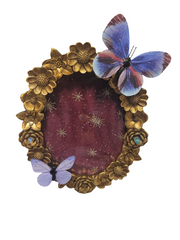 Wall-frame-shelf-butterfly-butterflies-bronze-floral-fabric-bead-purple-maroon-stars-glass